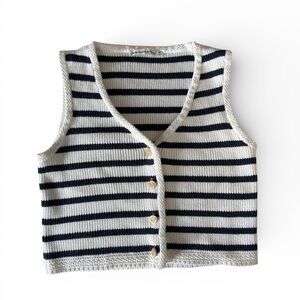 Abercrombie & Fitch Striped Knit Button Front Vest - Navy & White